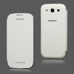 Кожен калъф тип тефтер Flip Cover оригинален за Samsung Galaxy S3 i9300 / S3 Neo I9301 бял